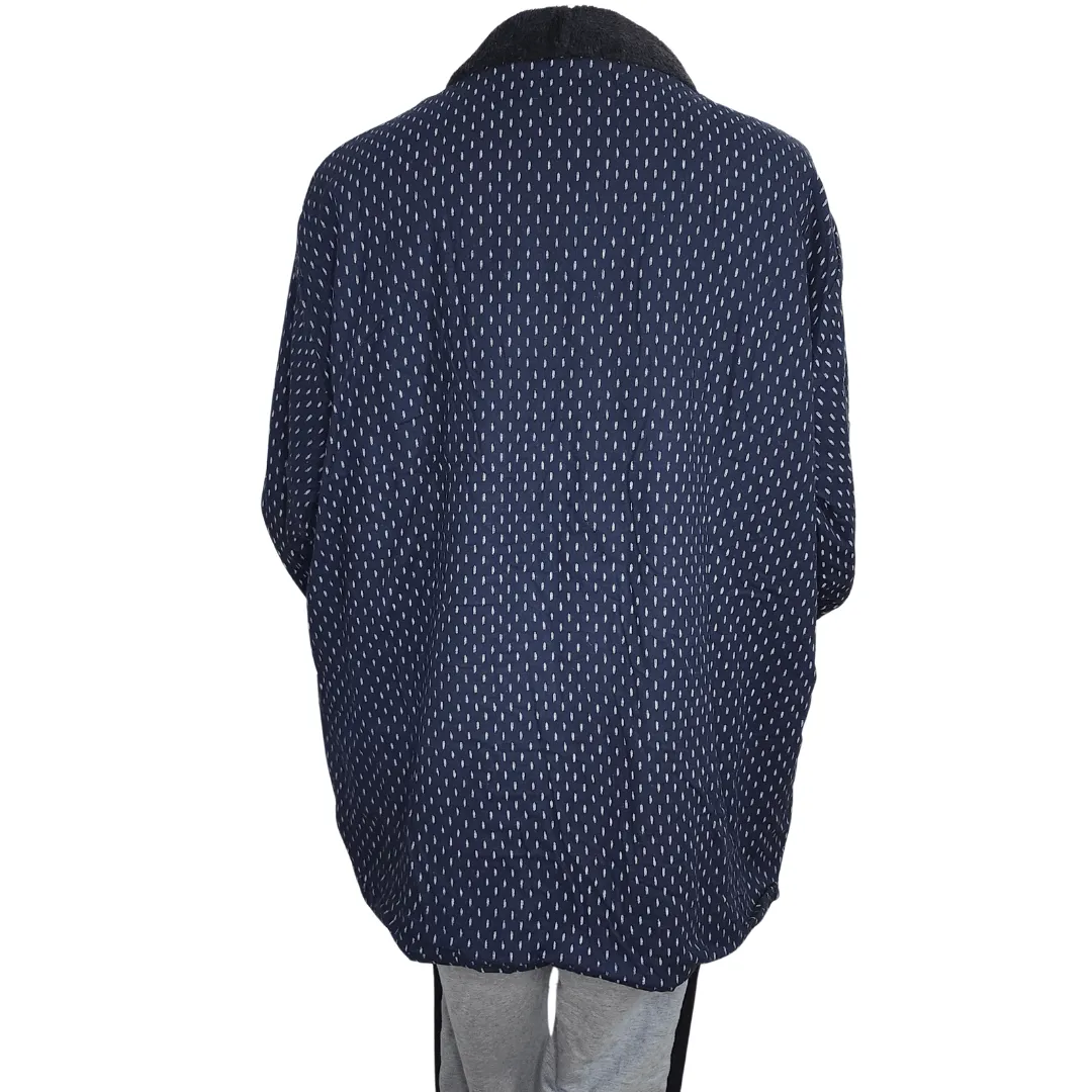 Traditional Japanese Hanten coat (unisex) - boa fleece lined Navy white lines
