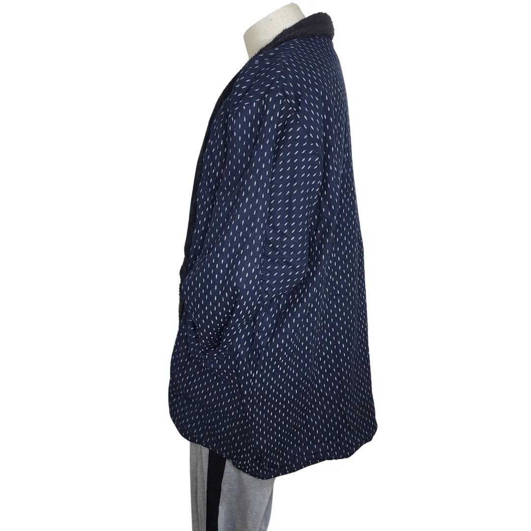 Traditional Japanese Hanten coat (unisex) - boa fleece lined Navy white lines