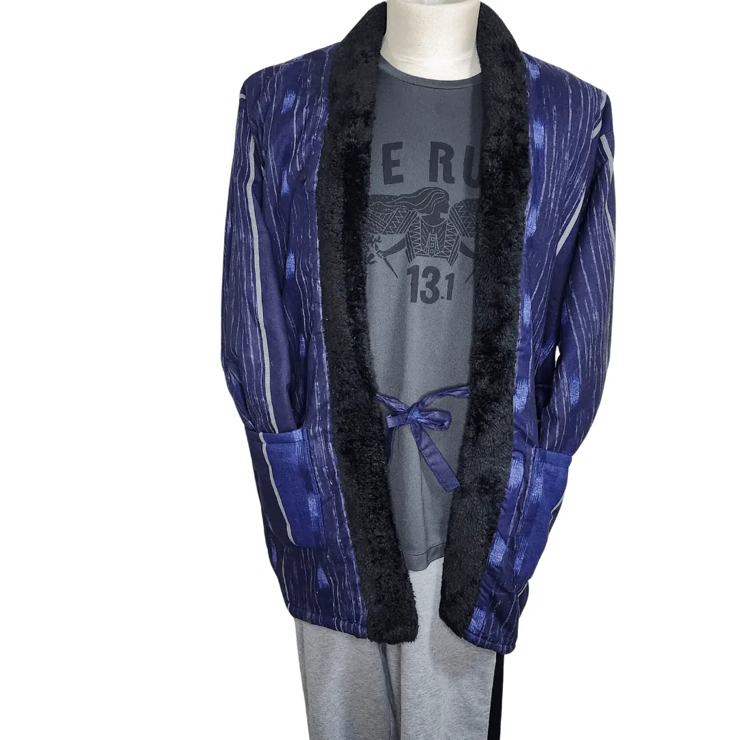 Traditional Japanese Hanten coat (unisex) - boa fleece lined Navy