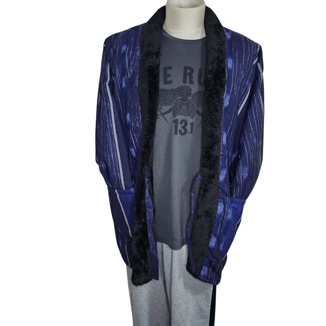 Traditional Japanese Hanten coat (unisex) - boa fleece lined Navy