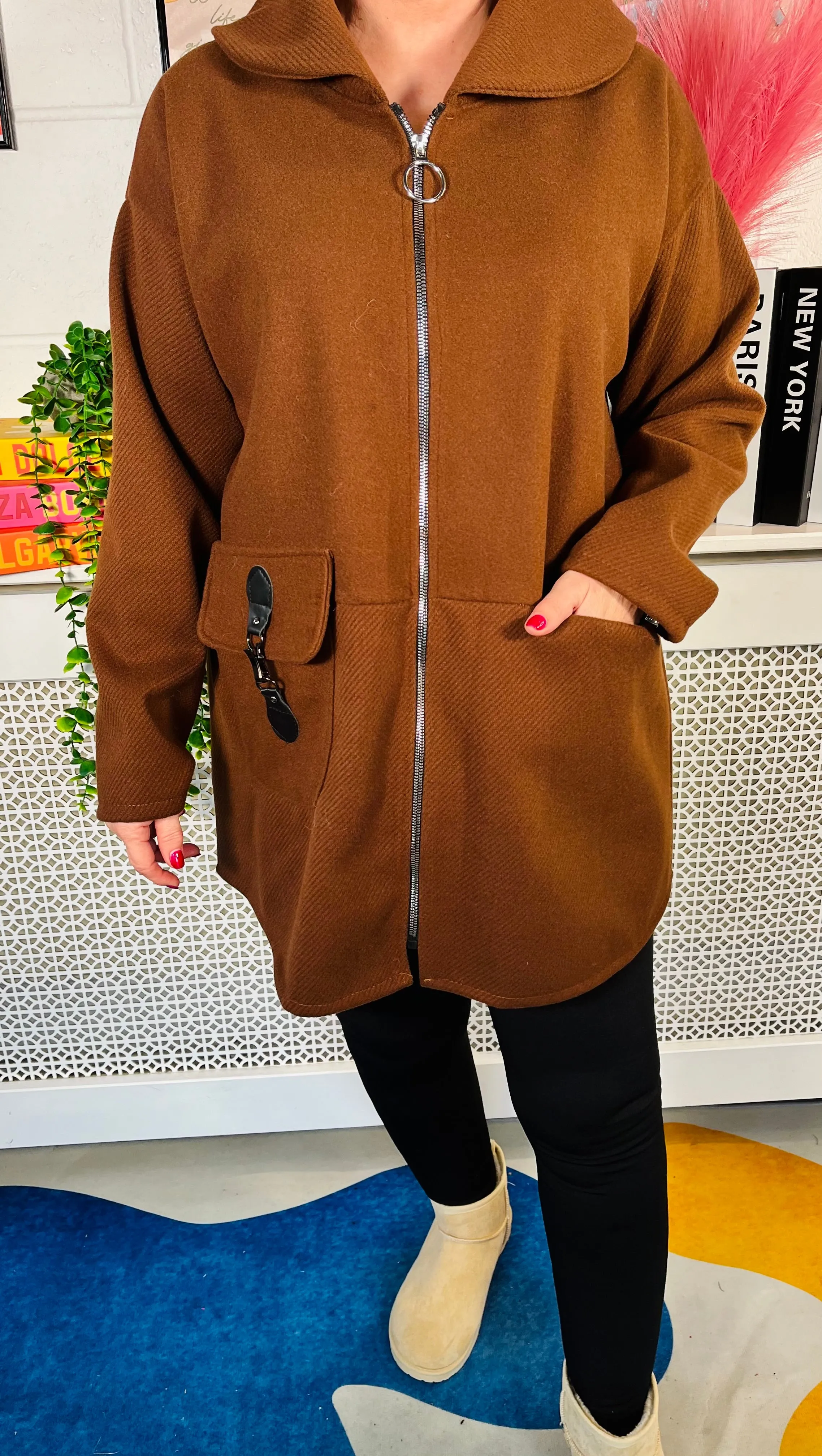 Tristan Zip Up Coat - Chocolate