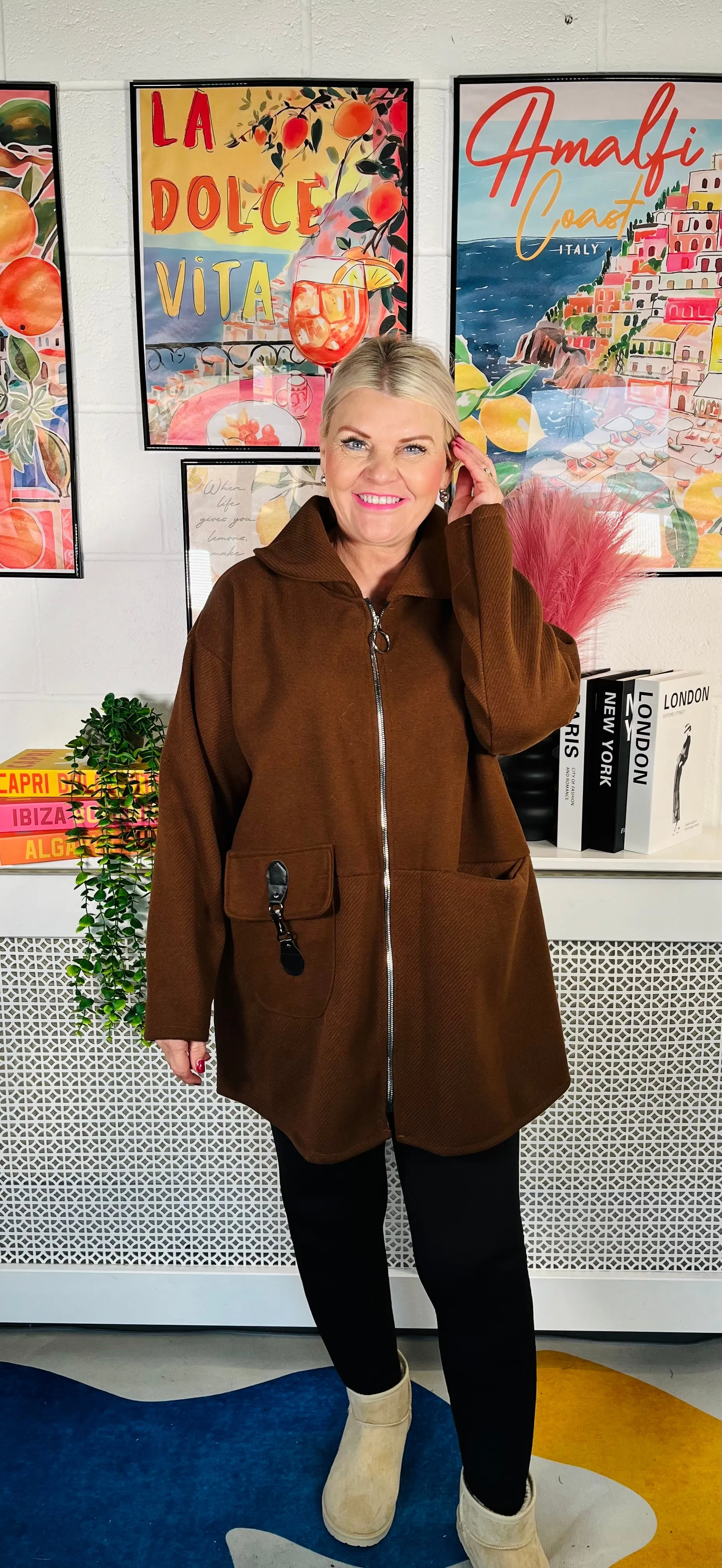 Tristan Zip Up Coat - Chocolate