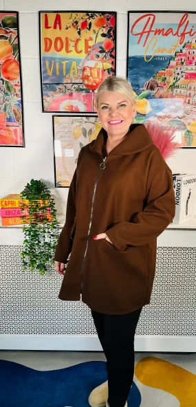 Tristan Zip Up Coat - Chocolate