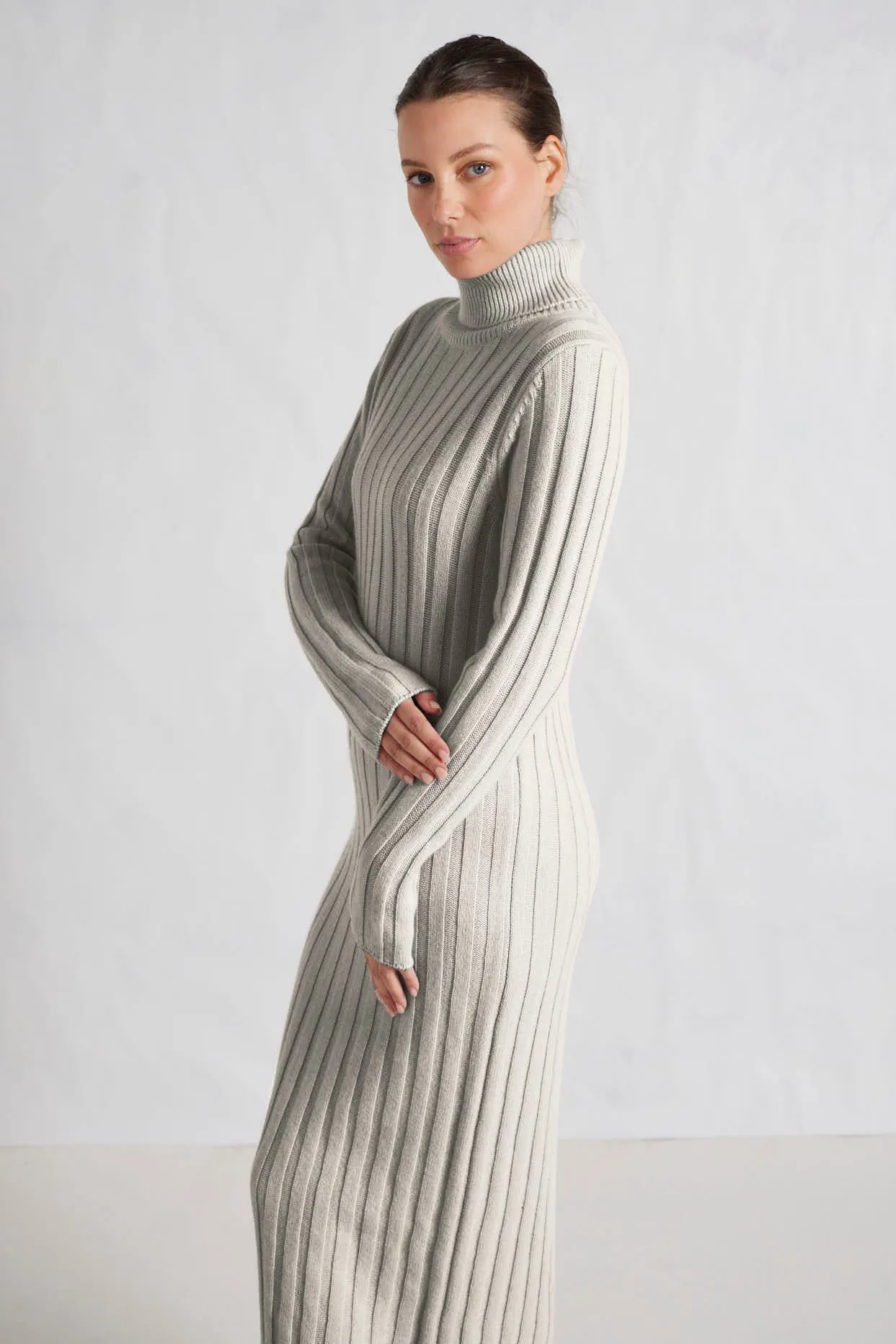 Valerie Merino Cashmere Polo Dress in Crystal