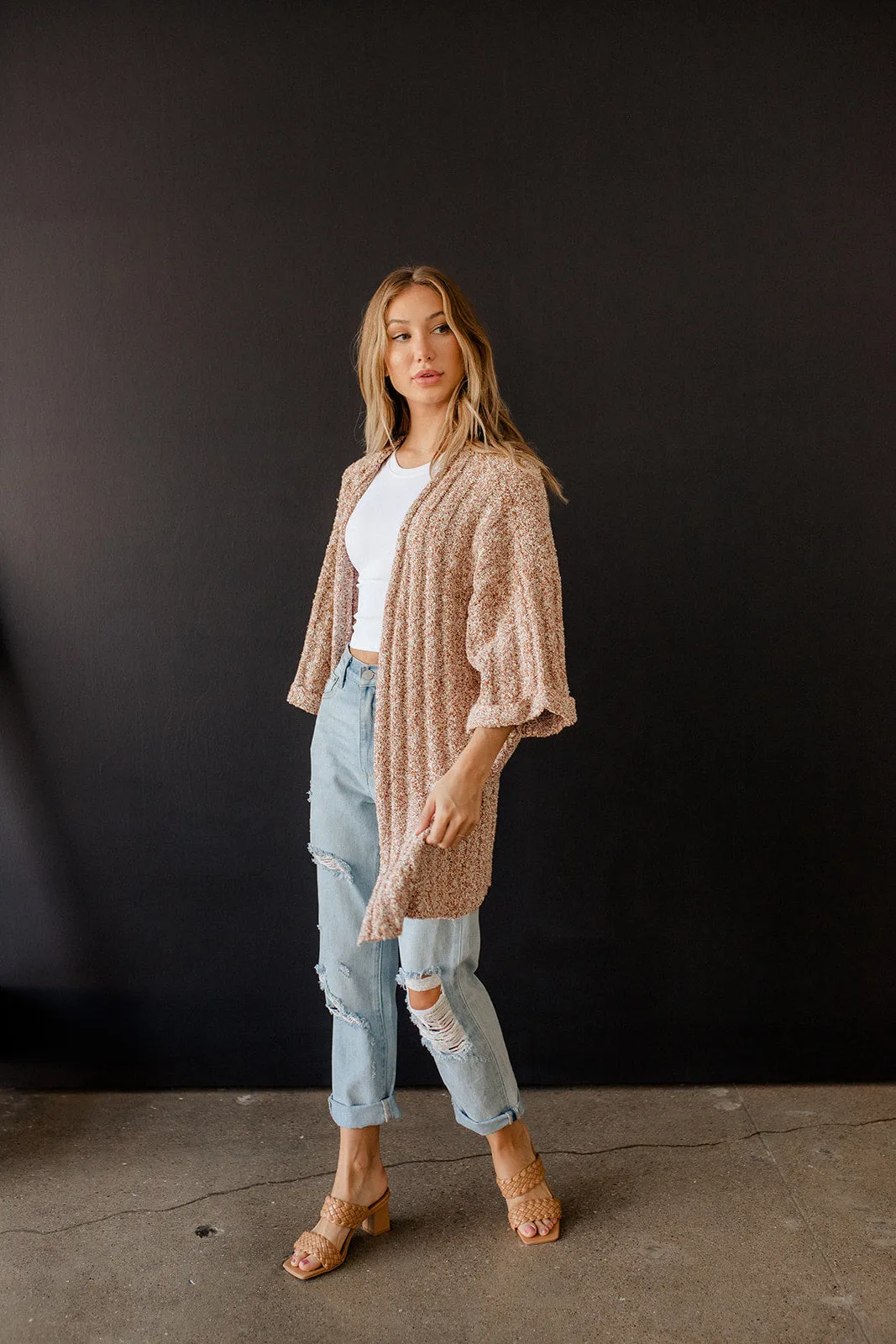 Ventura Mixed Yarn Knit Sweater Cardigan - Camel