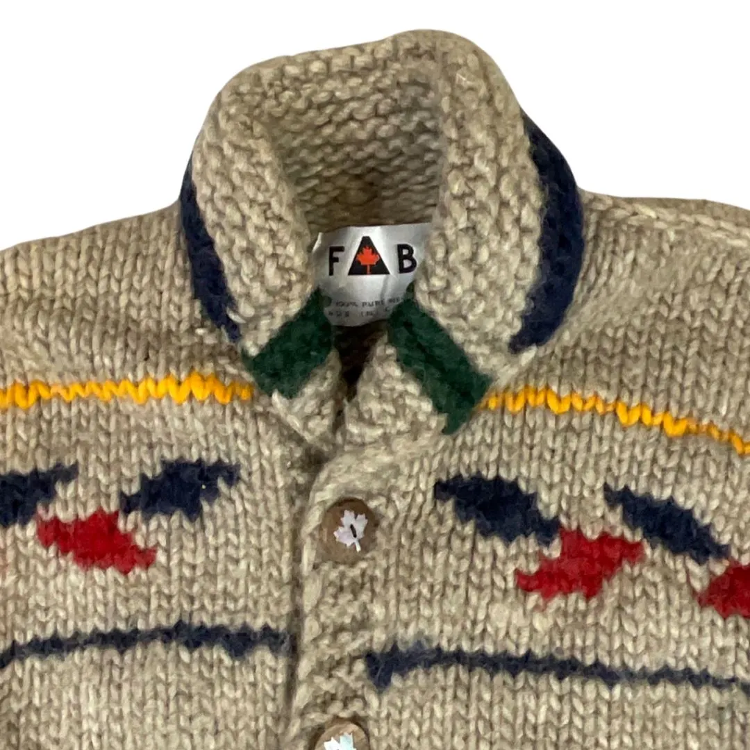 VINTAGE 1950s STYLE MENS NATIVE COWICHAN GRAPHIC KNIT ROCKABILLY CARDIGAN L 41”
