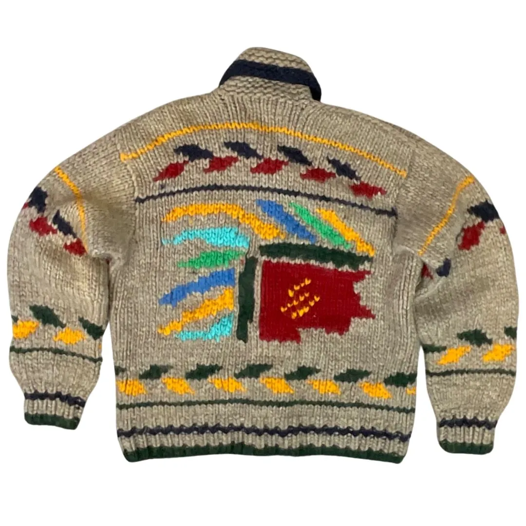VINTAGE 1950s STYLE MENS NATIVE COWICHAN GRAPHIC KNIT ROCKABILLY CARDIGAN L 41”