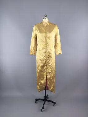 Vintage 1960s Gold Satin Maxi Coat Robe