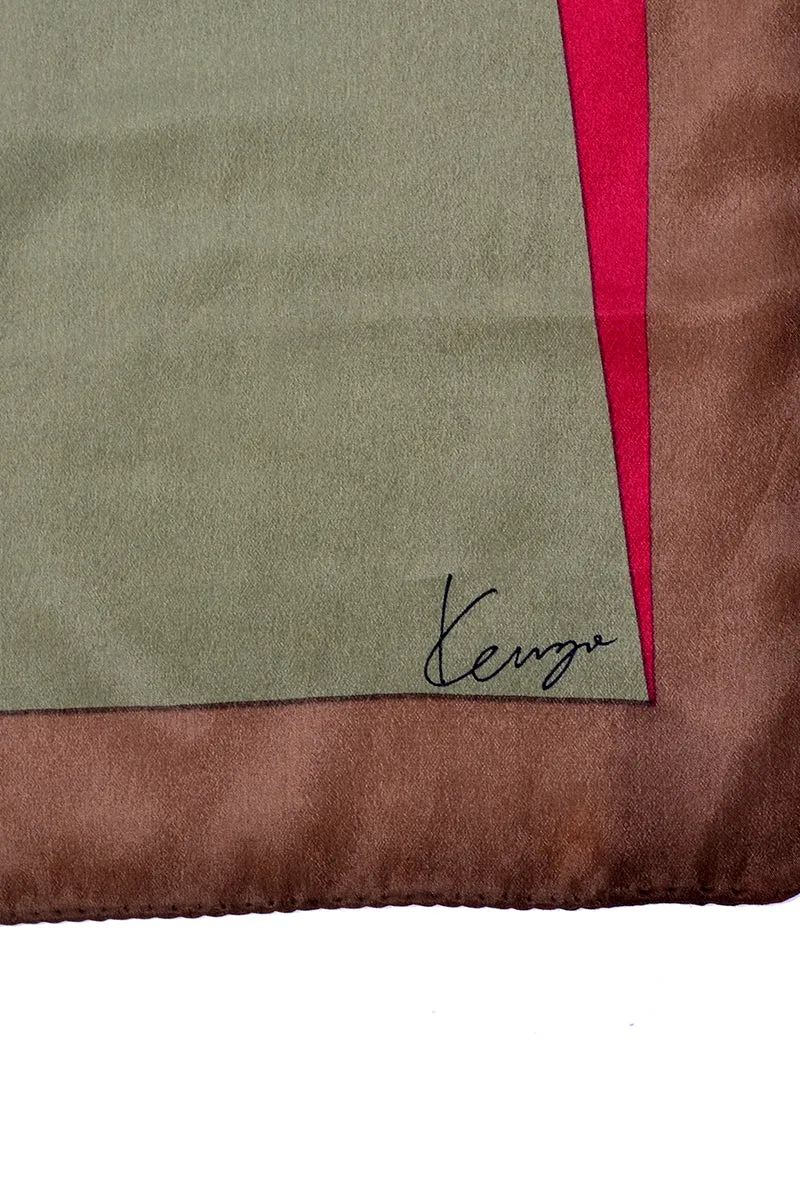 Vintage Kenzo Silk Geometric Print Red Green Brown & Blue Scarf
