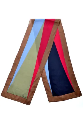 Vintage Kenzo Silk Geometric Print Red Green Brown & Blue Scarf