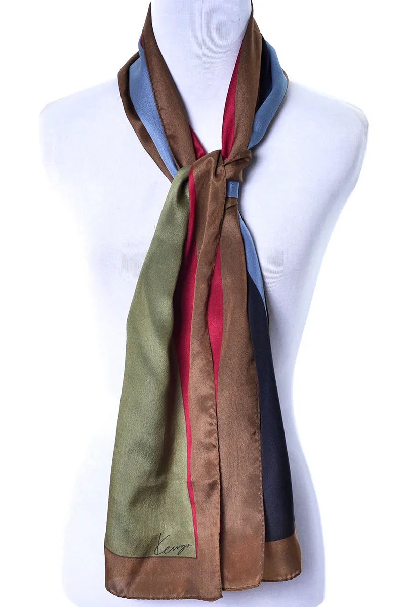 Vintage Kenzo Silk Geometric Print Red Green Brown & Blue Scarf