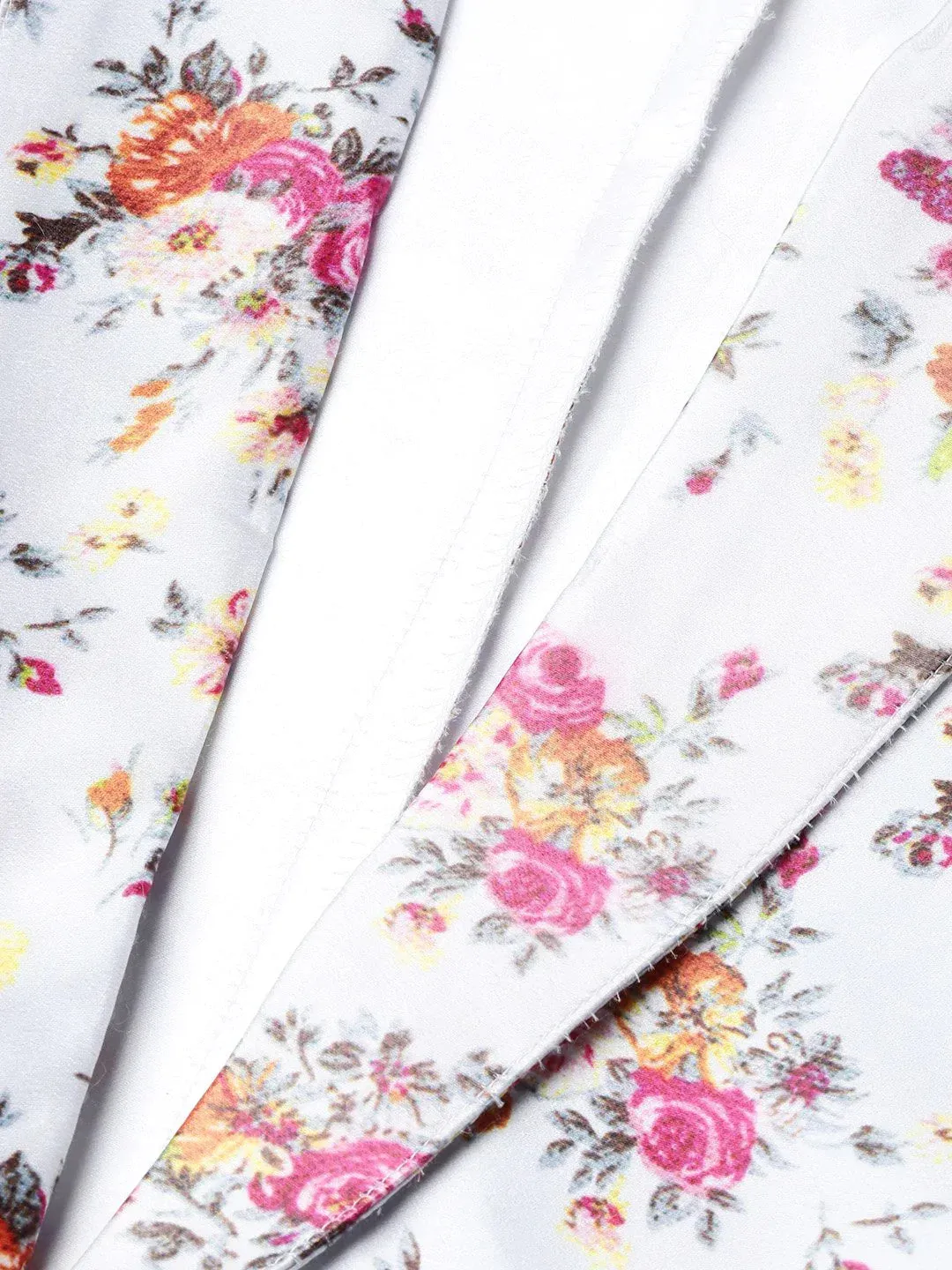Women Grey & Pink Satin Floral Print Single-Breasted Casual Blazer