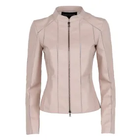 Womens Pink Short Stretch Leather Jacket