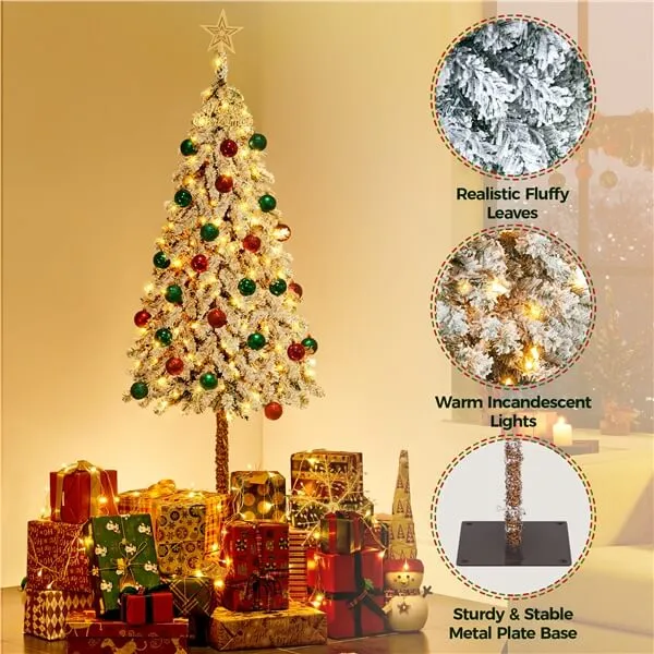Yaheetech Snow Flocked Artificial Christmas Tree with Lights