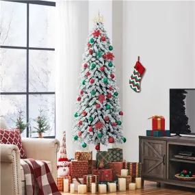 Yaheetech Snow Flocked Artificial Christmas Tree with Lights